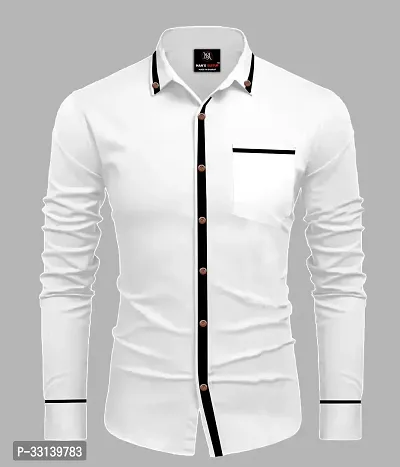 Stylish White Cotton Blend Regular Fit Long Sleeves Casual Shirt For Men-thumb0