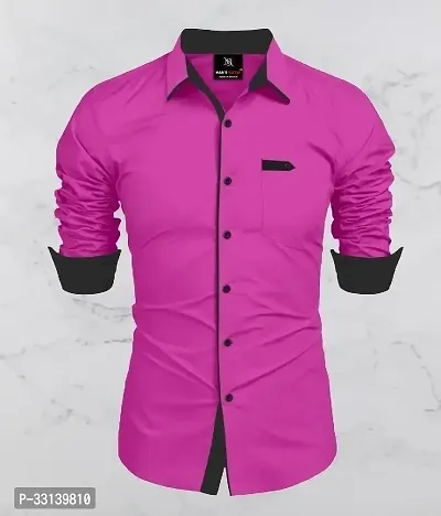 Stylish Pink Cotton Blend Regular Fit Long Sleeves Casual Shirt For Men-thumb0