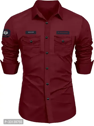 Stylish Maroon Cotton Blend Regular Fit Long Sleeves Casual Shirt For Men-thumb0