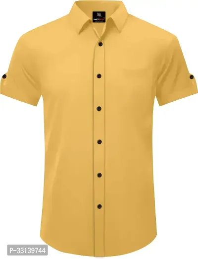 Stylish Yellow Cotton Blend Regular Fit Short Sleeves Casual Shirt For Men-thumb0