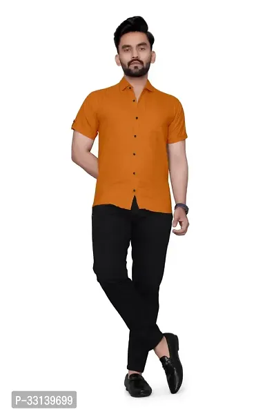 Stylish Orange Cotton Blend Regular Fit Short Sleeves Casual Shirt For Men-thumb0