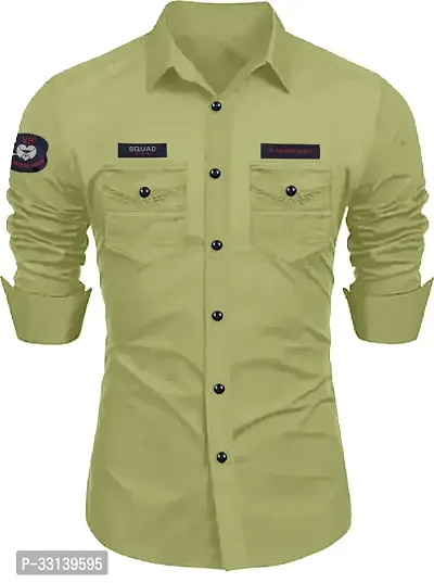 Stylish Green Cotton Blend Regular Fit Long Sleeves Casual Shirt For Men-thumb0