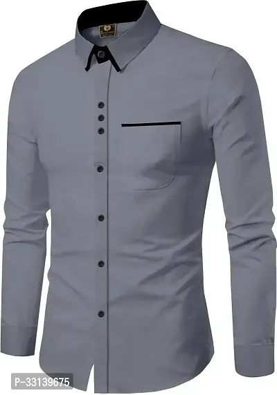 Stylish Grey Cotton Blend Regular Fit Long Sleeves Casual Shirt For Men