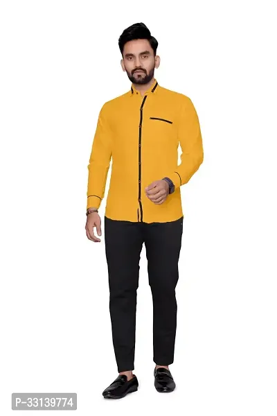 Stylish Yellow Cotton Blend Regular Fit Long Sleeves Casual Shirt For Men-thumb0