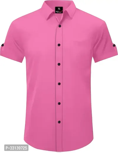 Stylish Pink Cotton Blend Regular Fit Short Sleeves Casual Shirt For Men