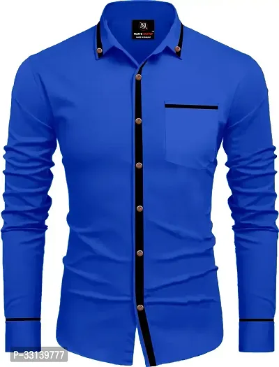 Stylish Blue Cotton Blend Regular Fit Long Sleeves Casual Shirt For Men-thumb0