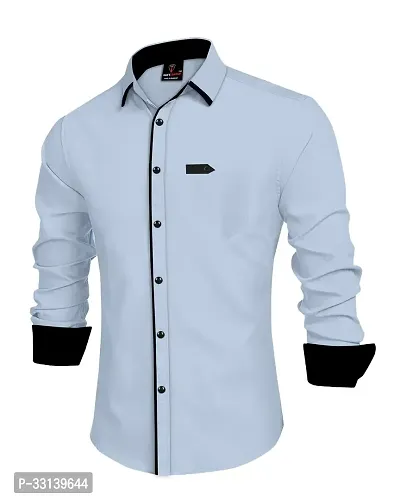 Stylish Blue Cotton Blend Regular Fit Long Sleeves Casual Shirt For Men-thumb0