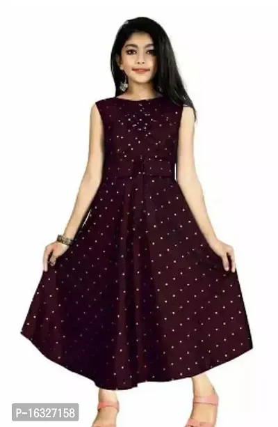 Fabulous Maroon Crepe Embellished Fit And Flare Dress For Girls