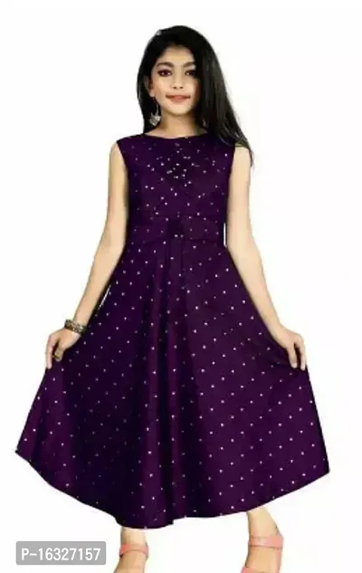 Fabulous Purple Crepe Embellished Fit And Flare Dress For Girls