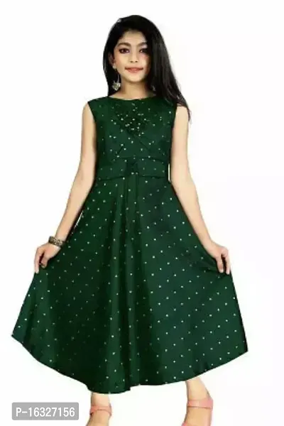 Fabulous Olive Crepe Embellished Fit And Flare Dress For Girls-thumb0