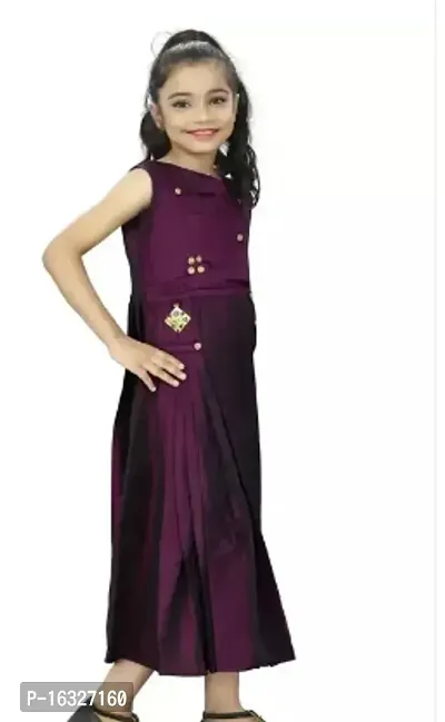 Fabulous Purple Crepe Solid Fit And Flare Dress For Girls