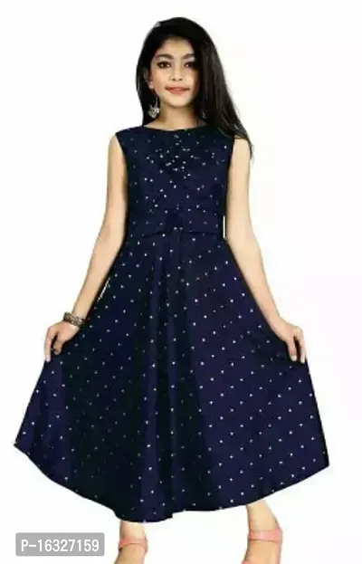 Fabulous Navy Blue Crepe Embellished Fit And Flare Dress For Girls
