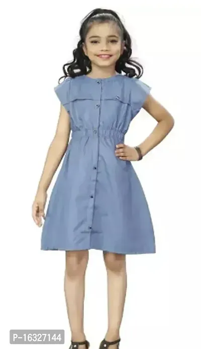 Fabulous Blue Crepe Solid Fit And Flare Dress For Girls-thumb0