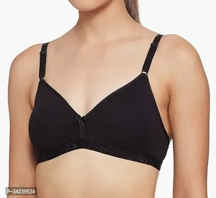 Stylish Black Cotton Solid Bra For Women-thumb0