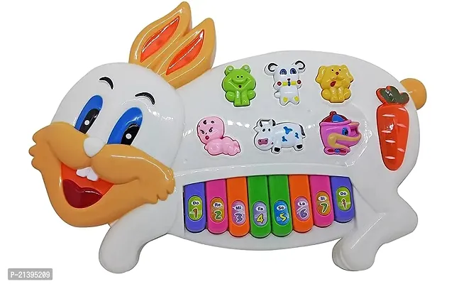 Rabbits Musical Piano with 3 Modes Animal Sounds, Flashing Lights  Wonderful Music,Plastic,White