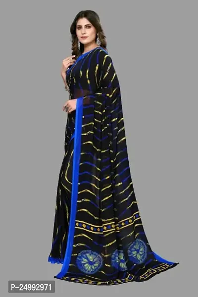 MAGMINA Leheriya Print Geometric Print Bollywood Georgette Saree??(Black  Navy Blue)-thumb5