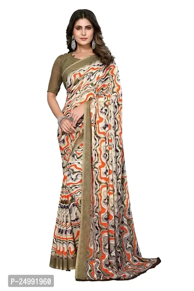 MAGMINA Geometric Print Bollywood Georgette Saree??(Brown)