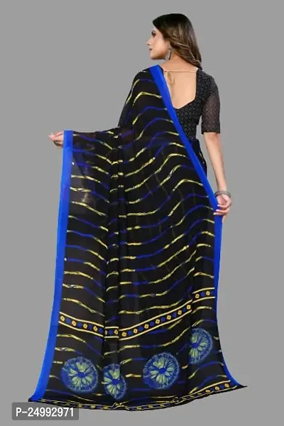 MAGMINA Leheriya Print Geometric Print Bollywood Georgette Saree??(Black  Navy Blue)-thumb3