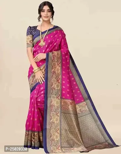 Magmina Printed, Geometric Print Mysore Silk Blend Saree (Pink, Beige)-thumb0