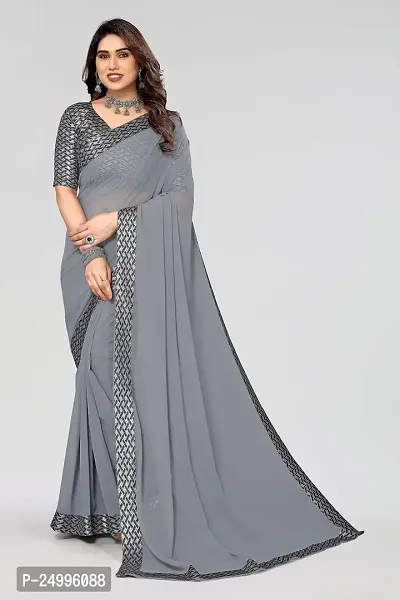 MAGMINA Dyed Bollywood Georgette Saree??(Grey)