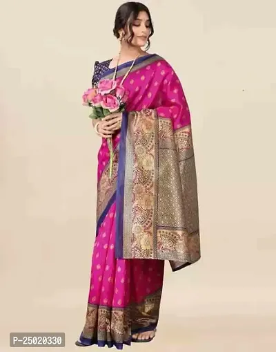 Magmina Printed, Geometric Print Mysore Silk Blend Saree (Pink, Beige)-thumb3