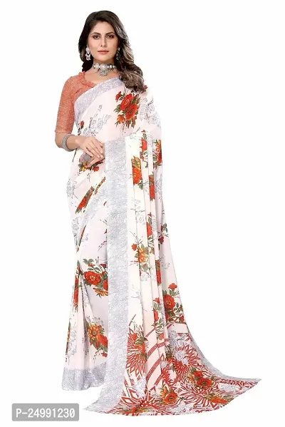 MAGMINA Floral Print Geometric Print Bollywood Georgette Saree??(Orange)