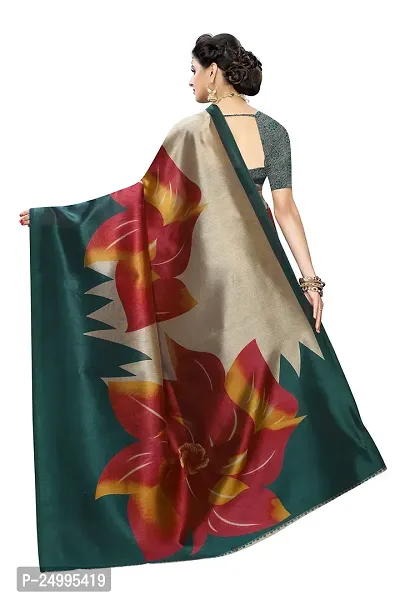 Magmina Printed, Floral Print Kanjivaram Cotton Silk Saree (Green, Maroon)-thumb4