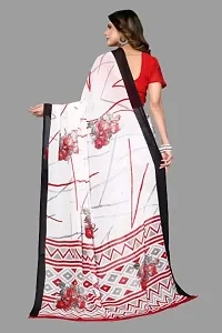 MAGMINA Floral Print Geometric Print Bollywood Georgette Saree??(White  Red)-thumb2