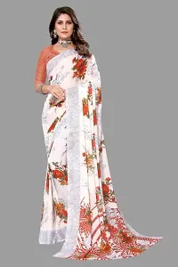 MAGMINA Floral Print Geometric Print Bollywood Georgette Saree??(Orange)-thumb1