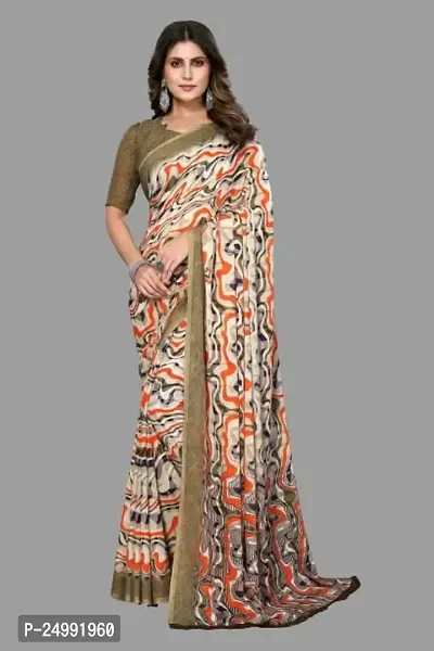 MAGMINA Geometric Print Bollywood Georgette Saree??(Brown)-thumb2