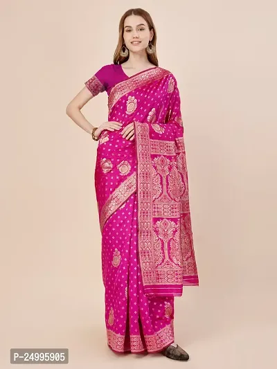 Floral Print, Kanjeevaram, Woven Banarasi Art Silk Saree (Pink  Gold)-thumb2