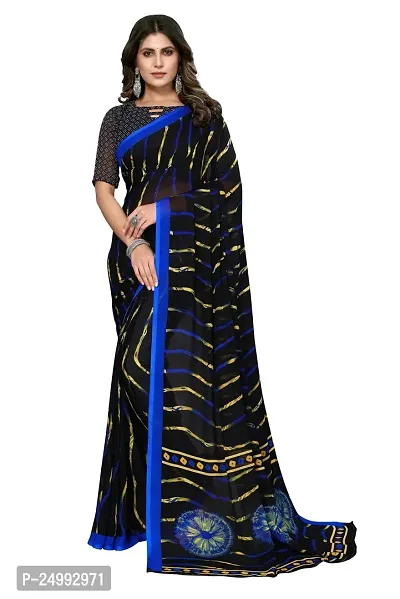 MAGMINA Leheriya Print Geometric Print Bollywood Georgette Saree??(Black  Navy Blue)