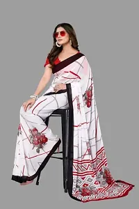 MAGMINA Floral Print Geometric Print Bollywood Georgette Saree??(White  Red)-thumb4