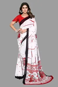 MAGMINA Floral Print Geometric Print Bollywood Georgette Saree??(White  Red)-thumb1