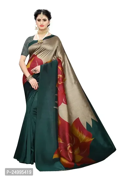 Magmina Printed, Floral Print Kanjivaram Cotton Silk Saree (Green, Maroon)-thumb0