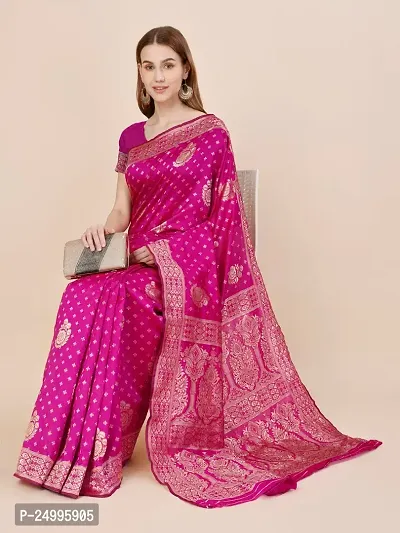 Floral Print, Kanjeevaram, Woven Banarasi Art Silk Saree (Pink  Gold)-thumb5