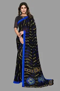 MAGMINA Leheriya Print Geometric Print Bollywood Georgette Saree??(Black  Navy Blue)-thumb1