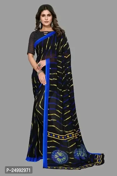 MAGMINA Leheriya Print Geometric Print Bollywood Georgette Saree??(Black  Navy Blue)-thumb2