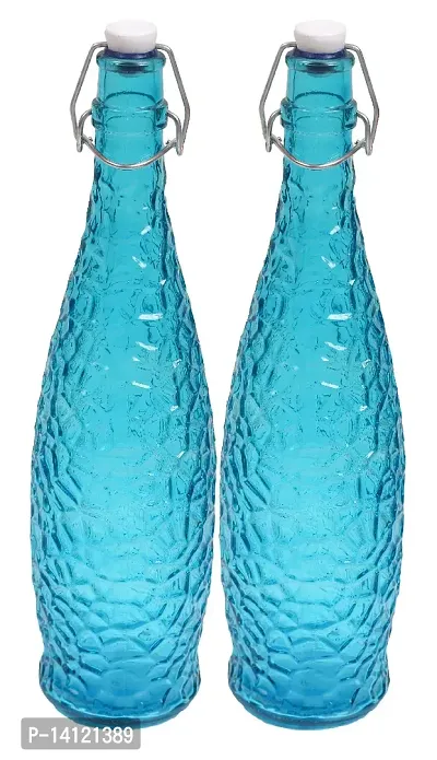 Puchku Crystal Glass Water Bottle  , Blue, Set of 2