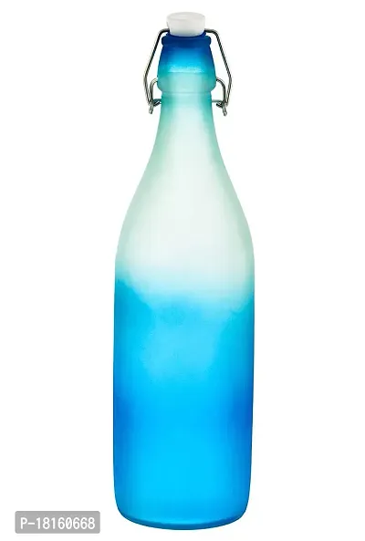 Machak Frosted Colorful Glass Water Bottles For Kitchen Fridge Home Decor 1 litre (Set of 1, Blue)