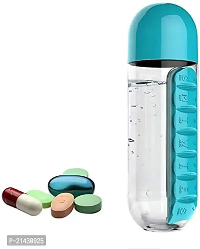 Puchku Water Bottle with Pill Holder, Portable Inserted Pill Case Bottle with Weekly Day Marker Reminder for Travel, Office, 600 ml-thumb0