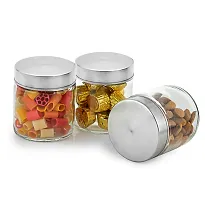 Puchku Round Kitchen Storage Glass Jar For Grocery With Steel Cap, 300ml, Clear (2)-thumb1
