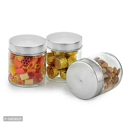Puchku Round Kitchen Storage Glass Jar For Grocery With Steel Cap, 300ml, Clear (2)-thumb2