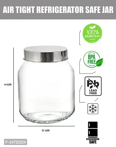 Puchku Peanut Glass Jars for Kitchen Storage With Metal Lid, 600 ml (Clear, 3 Pieces)-thumb2