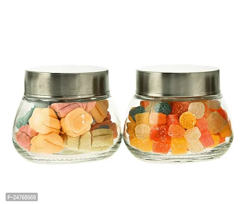 Puchku Oval Kitchen Storage Glass Containers With Steel Lid, 300ml (Set of 2)