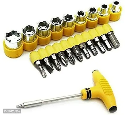 New 24 pcs T Shape Screwdriver Set Batch Head Ratchet Pawl Socket Spanner Hand Tools (Multicolor [ Red  OR  Yellow)(Pack of 1)-thumb0
