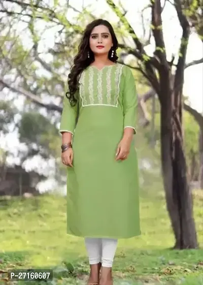 Attractive Green Embroidered Cotton A-Line Kurta