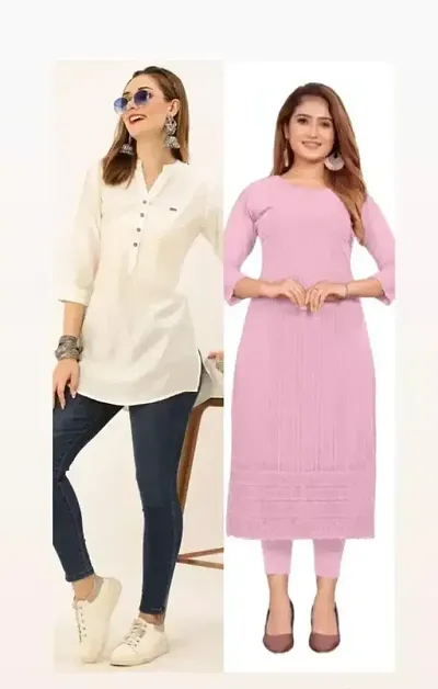 Attractive Solid Georgette Straight Kurta Pack Of 2