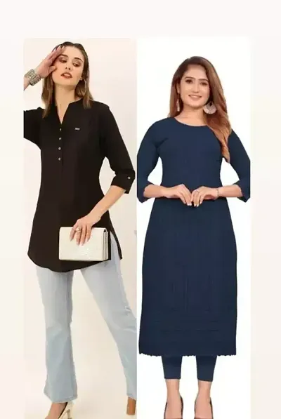 Attractive Solid Georgette Straight Kurta Pack Of 2