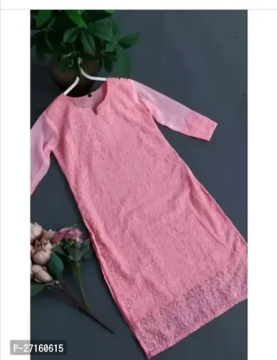 Attractive Pink Solid Georgette Straight Kurta-thumb0